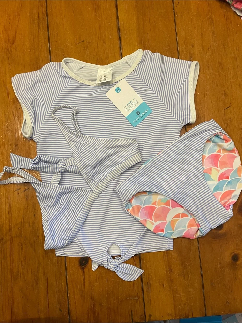 Snapper Rock Blue and White Striped Bikini Swim Set with Matching Cover up w/tie